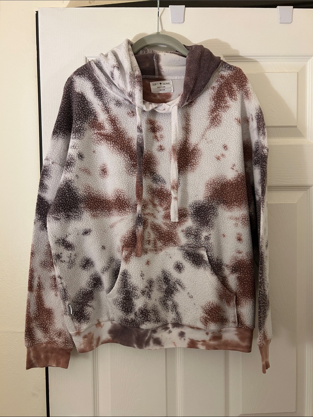 Unisex Tie-Dye Sherpa Hoodie Sweater - Brown/Gray